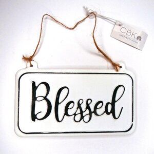 Ganz BLESSED Hanging Sign Rustic Farmhouse Black & White NWT